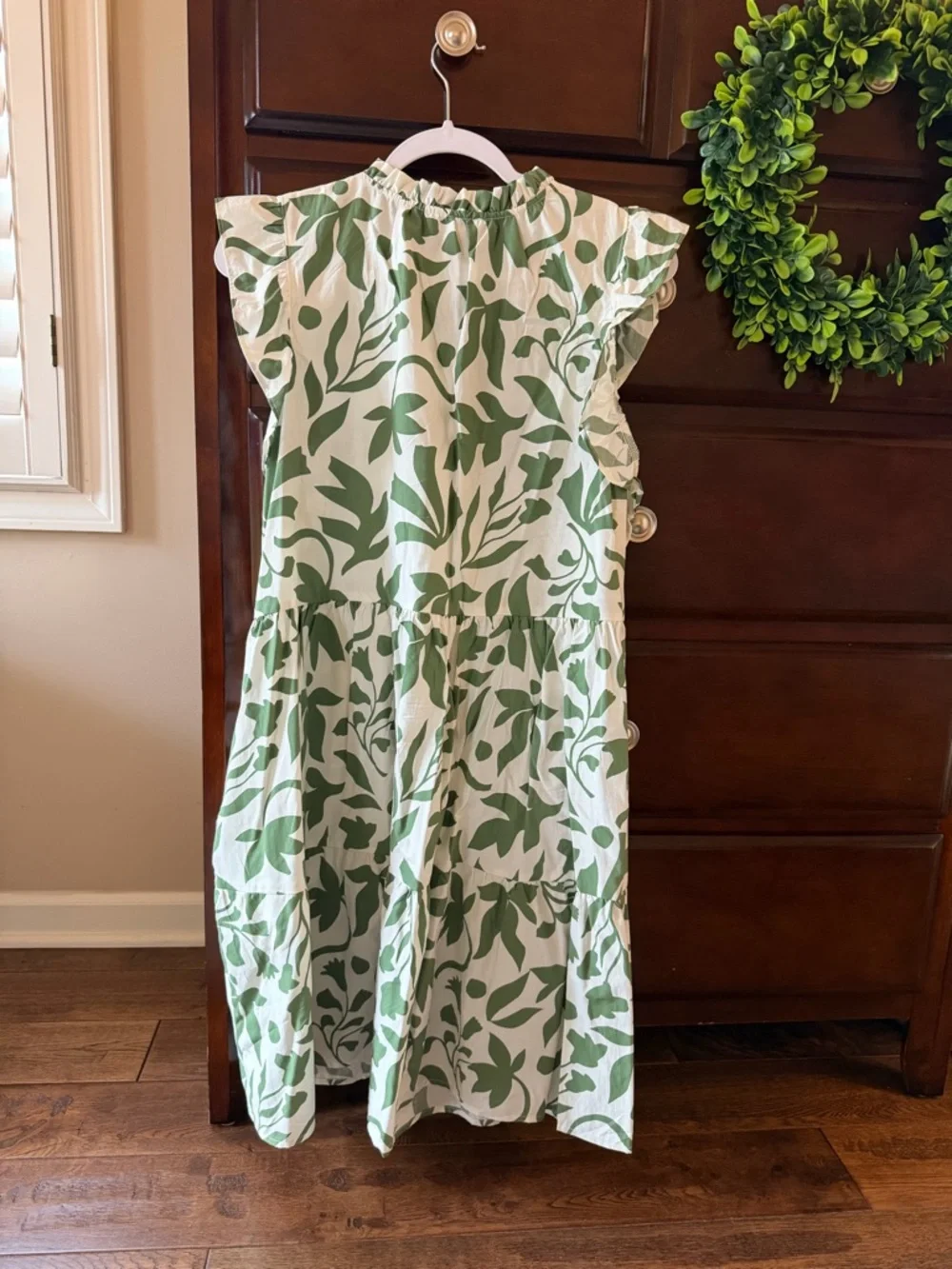Time and Tru White Dress with Green Leaf Print - Picture 2 of 3